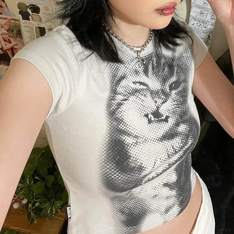 cat print low pixel T-shirt
