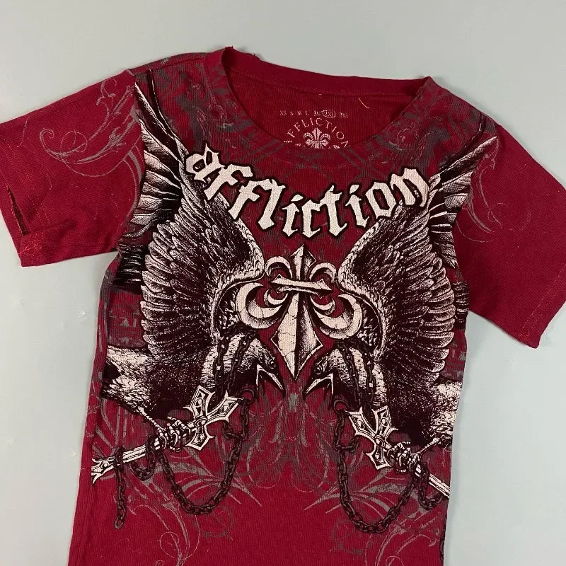 Red T shirt wings print