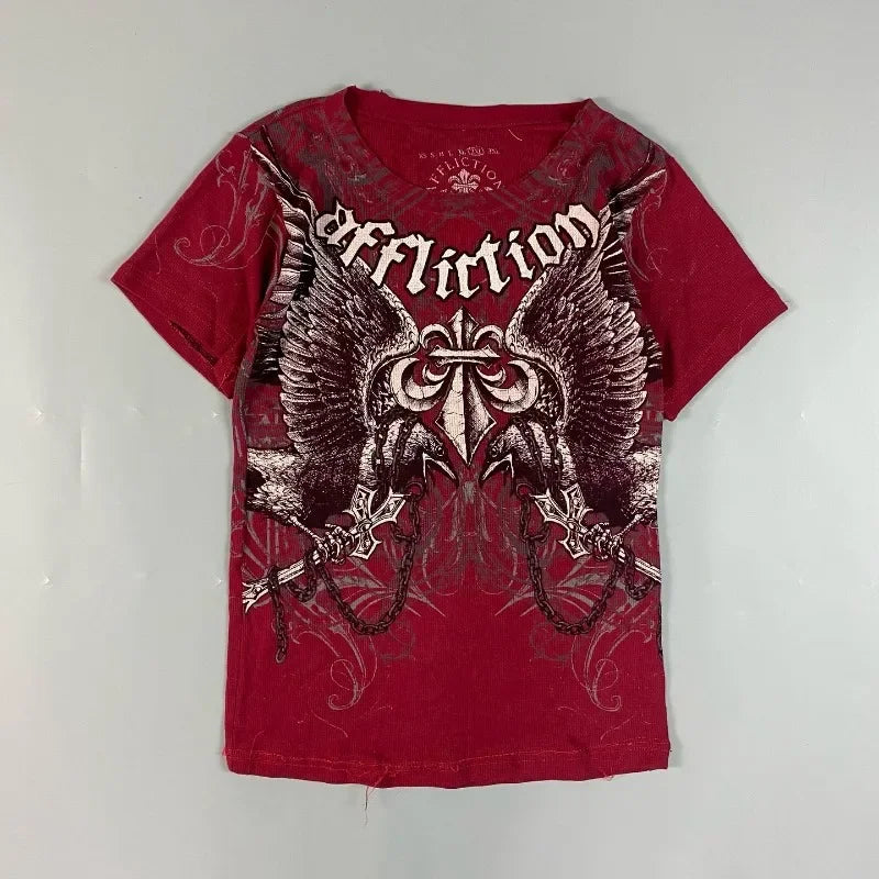 Red T shirt wings print