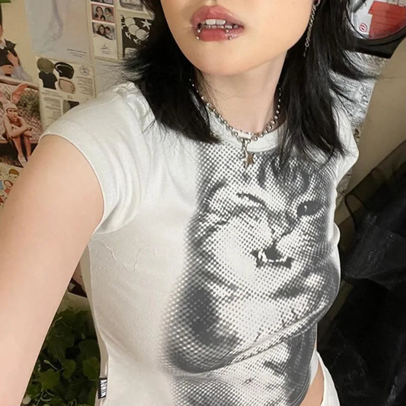cat print low pixel T-shirt