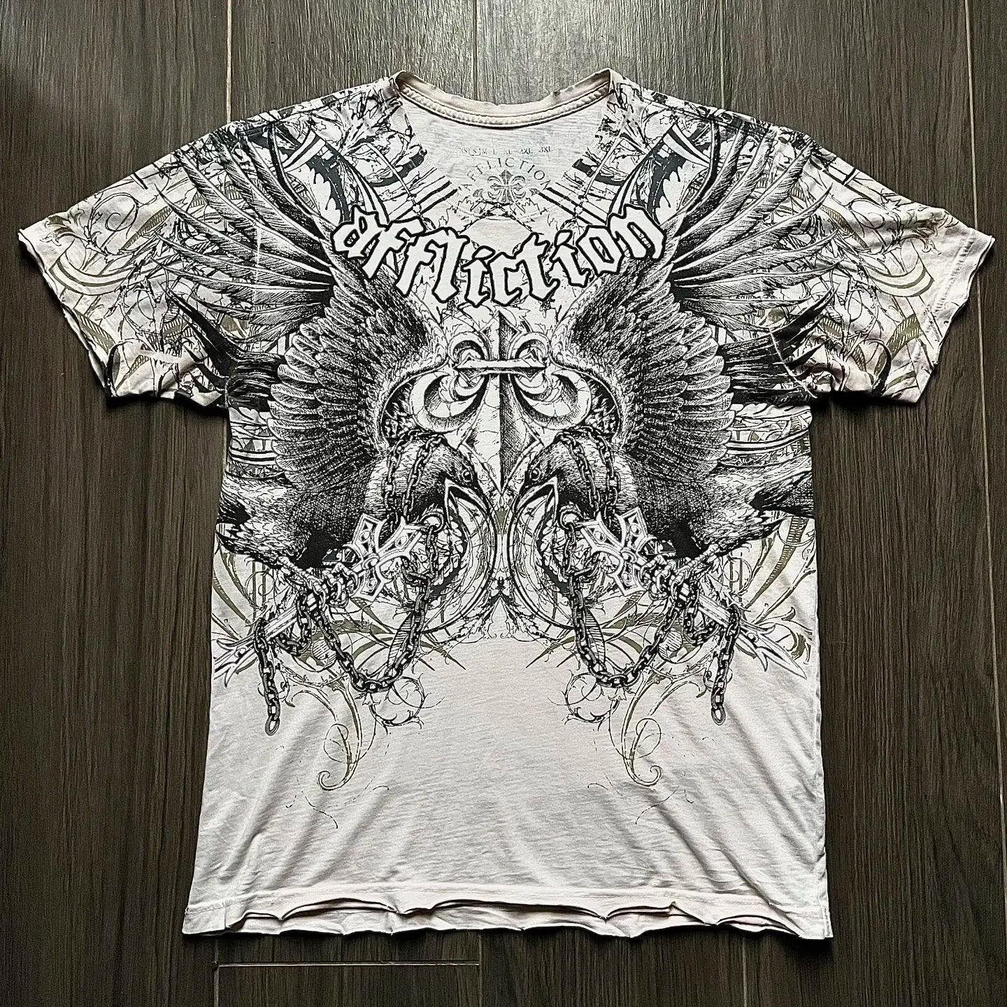 white Goth Printed Cotton T shirt