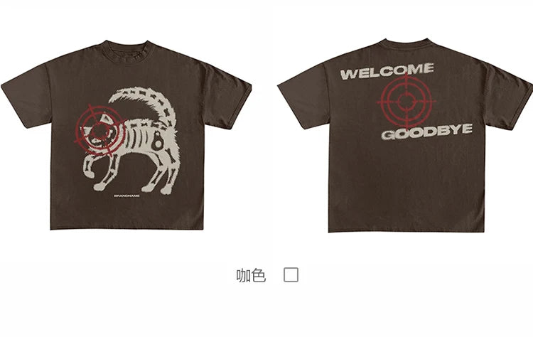 Retro Printed Men's Women's High Street Mechanical Cat Trendy Brand Loose All-Match Streetwear Couple Short Sleeved Y2K T-shirts