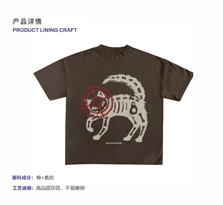 Retro Printed Men's Women's High Street Mechanical Cat Trendy Brand Loose All-Match Streetwear Couple Short Sleeved Y2K T-shirts
