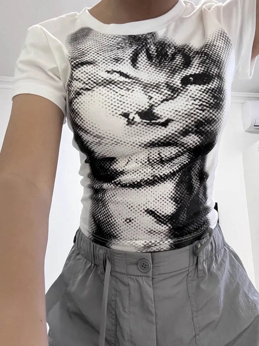 cat print low pixel T-shirt
